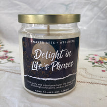 Load image into Gallery viewer, &quot;Delight in Life&#39;s Phases&quot; 🌔 Midnight Blossoms+ 🌌 Soy wax candle
